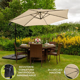 Beige 3m LED Cantilever Parasoll med Fyrkantig Bas