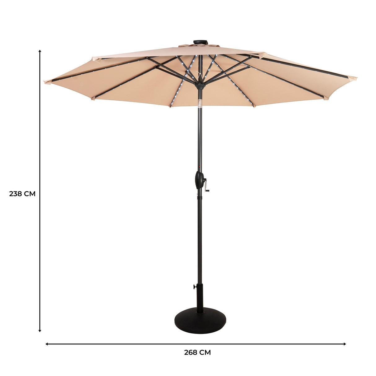 Lutbart LED-Parasoll 2,7 m med Fot – Beige