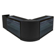 Svart LED-belyst butiksmodulset med två K1200-hyllor och en TB60-disk, elegant design med glasytor och rundade kanter