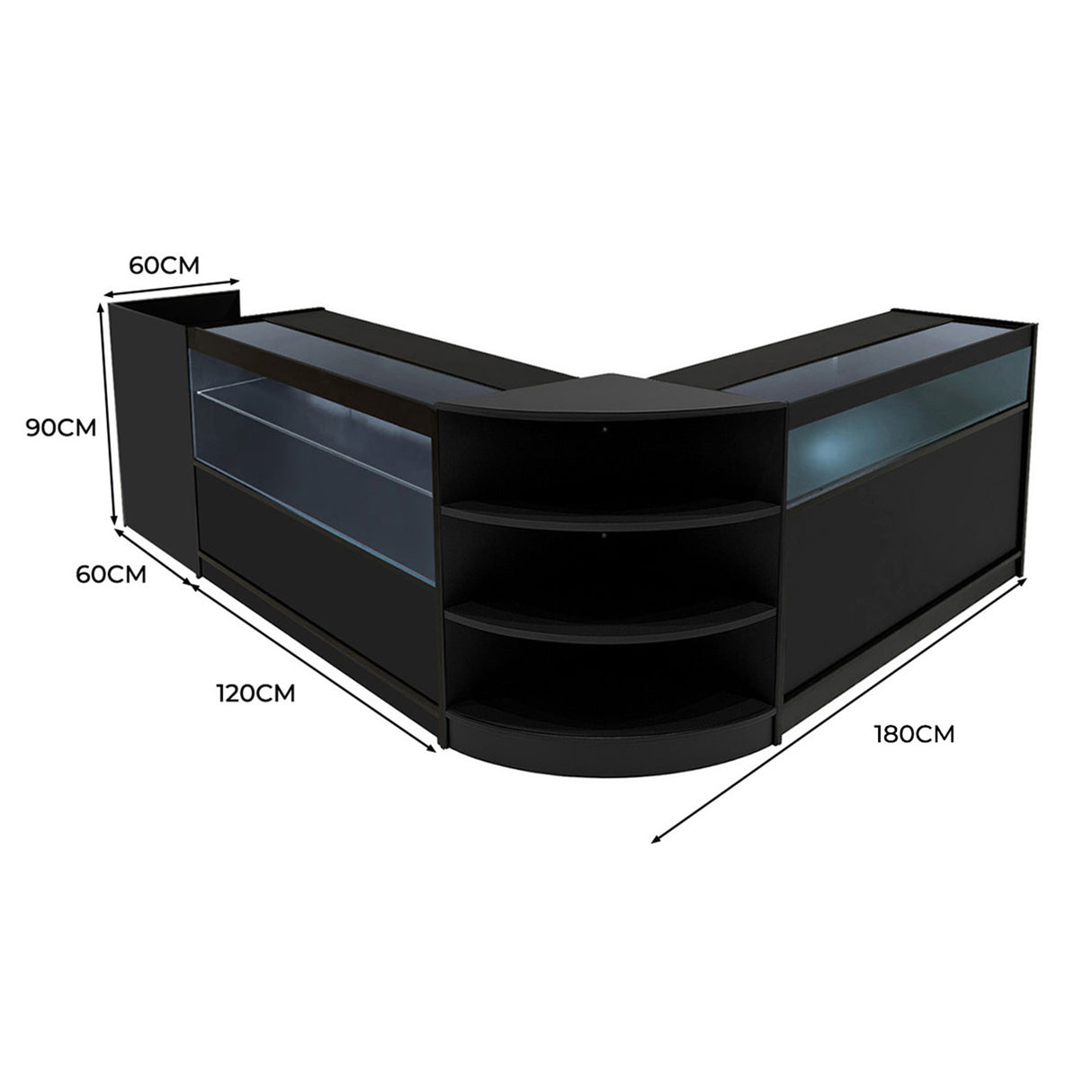 "EUROPA" Set med LED-belysta Butiksmoduler LM60 + B1200 + C1200 + TB60 – Svart