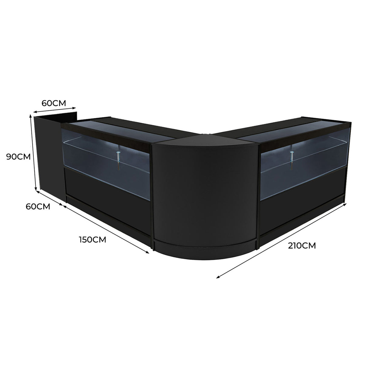 "PHOENIX" Set med LED-belysta Butiksmoduler CM60 + 2xC1500 + TB60 – Svart