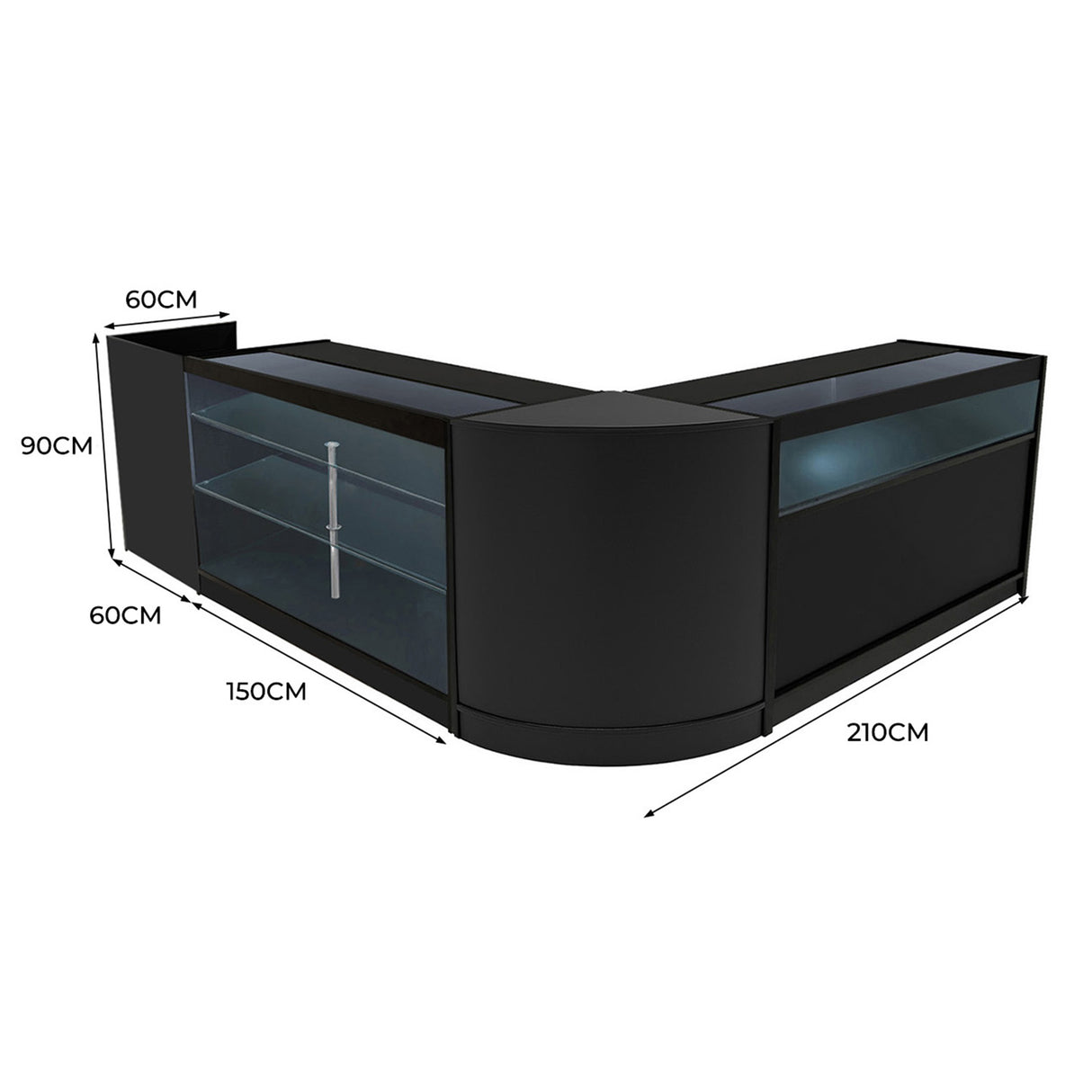 "POLARIS" Set med LED-belysta Butiksmoduler CM60 + B1500 + K1500 + TB60 – Svart