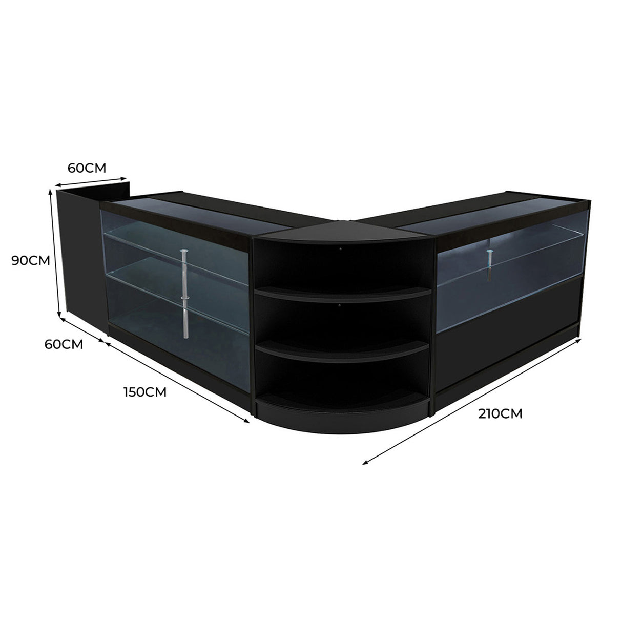 "THEIA" Set med LED-belysta Butiksmoduler LM60 + K1500 + C1500 + TB60 – Svart
