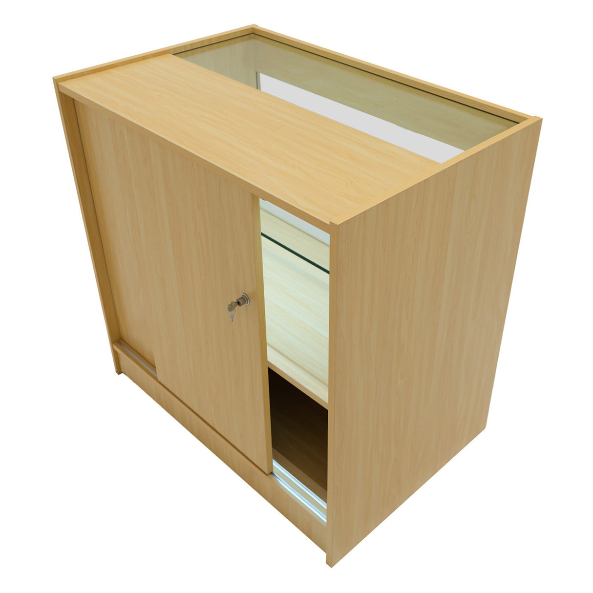 "PHOENIX" Set med LED-belysta Butiksmoduler CM60 + 2xC900 + TB60 – Lönnfärgad finish