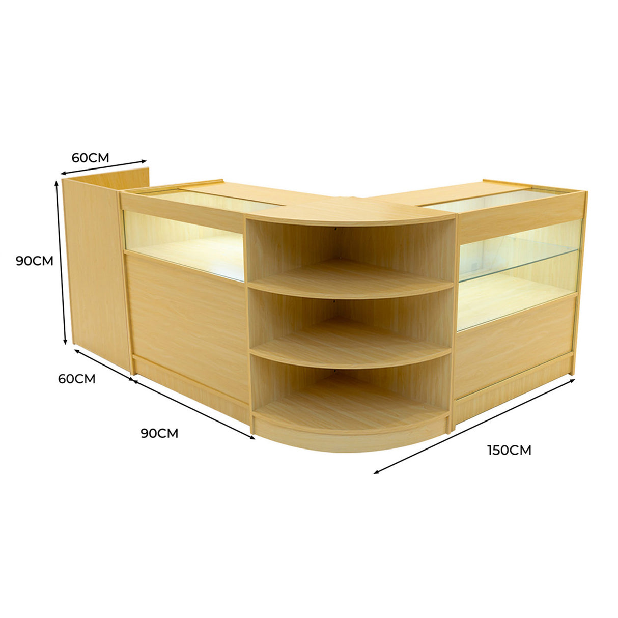 "EUROPA" Set med LED-belysta Butiksmoduler LM60 + B900 + C900 + TB60 – Lönnfärgad finish
