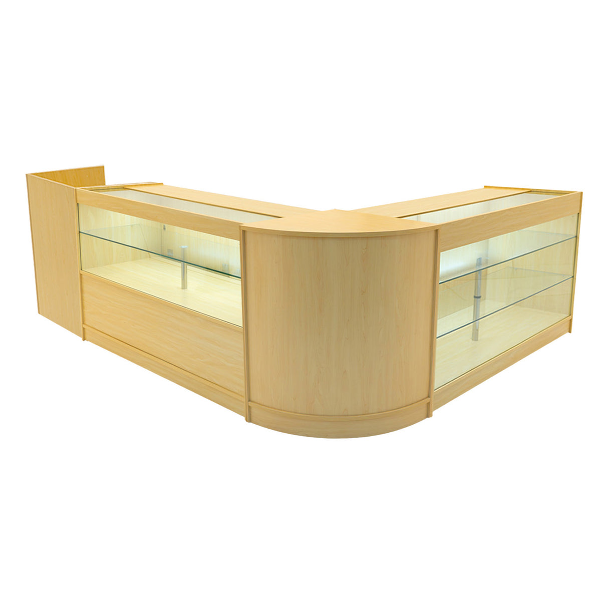 "VEGA" Set med LED-belysta Butiksmoduler CM60 + K1500 + C1500 + TB60 – Lönnfärgad finish