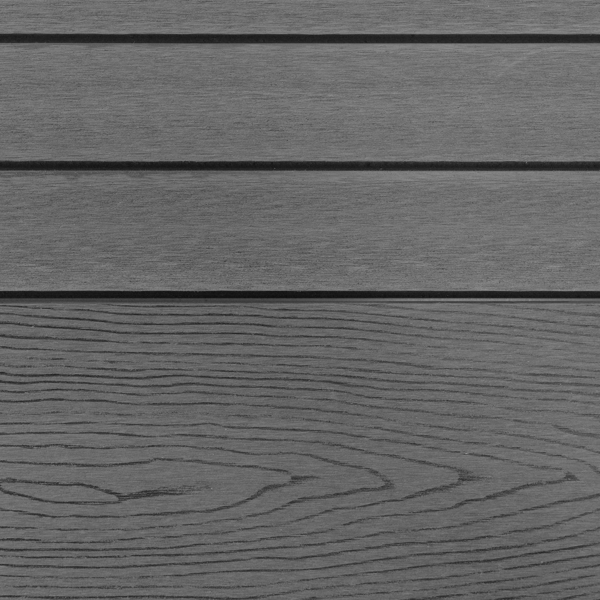 Staket för utomhusbruk i WPC och aluminium – 4x fyrkantig paneler + 1x sned panel + 5 stolpar med LED| Grå