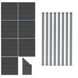 Staket för utomhusbruk i WPC och aluminium – 7x fyrkantig paneler + 1x sned panel + 8 stolpar med LED| Grå