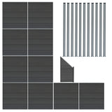 Staket för utomhusbruk i WPC och aluminium – 10x fyrkantig paneler + 1x sned panel + 11 stolpar med LED| Grå