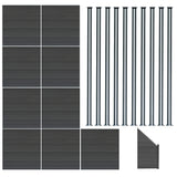 Staket för utomhusbruk i WPC och aluminium – 9x fyrkantig paneler + 1x sned panel + 10 stolpar med LED| Grå