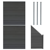 Staket för utomhusbruk i WPC och aluminium – 2x fyrkantig paneler + 1x sned panel + 3 stolpar med LED| Grå