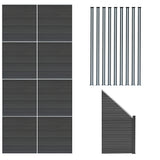 Staket för utomhusbruk i WPC och aluminium – 8x fyrkantig paneler + 1x sned panel + 9 stolpar med LED| Grå