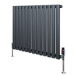 Oval enkelkolonnsradiator i antracitgrå, 600 mm x 780 mm, med släta, cylindriska sektioner och moderna ventiler på sidan