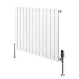Oval enkelpelarradiator i vit färg, 600 mm x 780 mm, med släta ytor och stilrena ventiler för effektiv uppvärmning