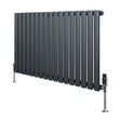 Oval enkelkolonnsradiator i antracitgrått, 600 mm x 1020 mm, med släta, vertikala rör och synliga ventiler i metallfinish