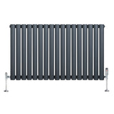 Oval enkelkolonnsradiator i antracitgrå med släta, runda ribbor och kromade ventiler, 600 mm x 1020 mm, modern design