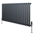 Oval enkelkolonnsradiator i antracitgrå, 600 mm x 1200 mm, med släta, runda rör och ventiler för effektiv värmefördelning