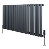 Oval enkelkolonnsradiator i antracitgrå, 600 mm x 1200 mm, med släta, runda rör och ventiler för effektiv värmefördelning