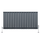 Oval enkelkolonnsradiator i antracitgrå med släta, runda rör och två ventiler, mått 600 mm x 1200 mm, modern design