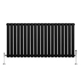 Oval svart enkelkolonnsradiator med ventiler, 600 mm x 1200 mm, med släta ytor och moderna, stilrena linjer