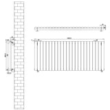 Oval enkelkolonnsradiator i antracitgrå, 600 mm x 1440 mm, med släta ytor och tydliga mått för enkel installation och stilren design