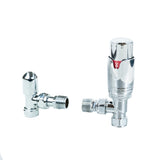 Kromade ventiler för oval enkelpelarradiator, med släta ytor och rundade former, perfekt för modern inredning