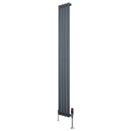 Oval enkelkolonnsradiator i antracitgrå, 1800 mm x 240 mm, med släta ytor och moderna ventiler för effektiv värme