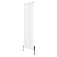 Oval vit enkelpelarradiator med ventiler, 1800 mm x 480 mm, slät yta och moderna linjer, perfekt för inredning och uppvärmning