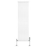 Oval enkelpelarradiator i vit färg, 1800 mm x 480 mm, med släta ytor och kromade ventiler för modern inredning