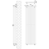 Oval enkelpelarradiator i vit färg, mått 1800 mm x 480 mm, med släta ytor och vertikala rör för effektiv värmeöverföring