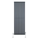Oval enkelkolonnsradiator i antracitgrå, 1800 mm x 600 mm, med släta ytor och stilrena ventiler, perfekt för modern inredning