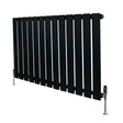 Svart platt enkelkolumnsradiator med ventiler, 600 mm x 910 mm, med släta, vertikala lameller och moderna ben i metall