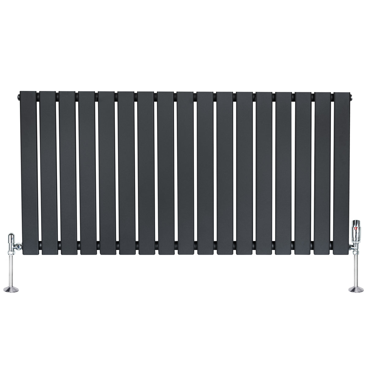 Platt enkelkolumnsradiator i antracitgrå med släta, vertikala lameller och ventiler, 600 mm x 1190 mm, modern design
