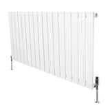 Vit platt enkelkolumnsradiator med ventiler, 600 mm x 1190 mm, har en slät yta och moderna, stilrena linjer som passar i alla rum