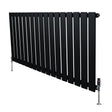 Svart platt enkelkolumnsradiator med ventiler, 600 mm x 1190 mm, med släta, vertikala lameller och stabila fötter