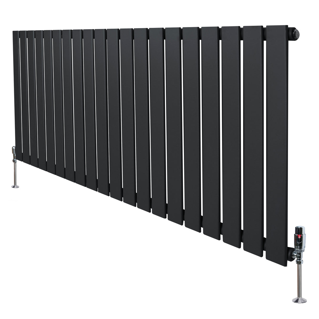 Platt enkelkolumnsradiator i antracitgrå färg, 600 mm x 1400 mm, med släta ytor och ventiler på båda sidor för effektiv värme