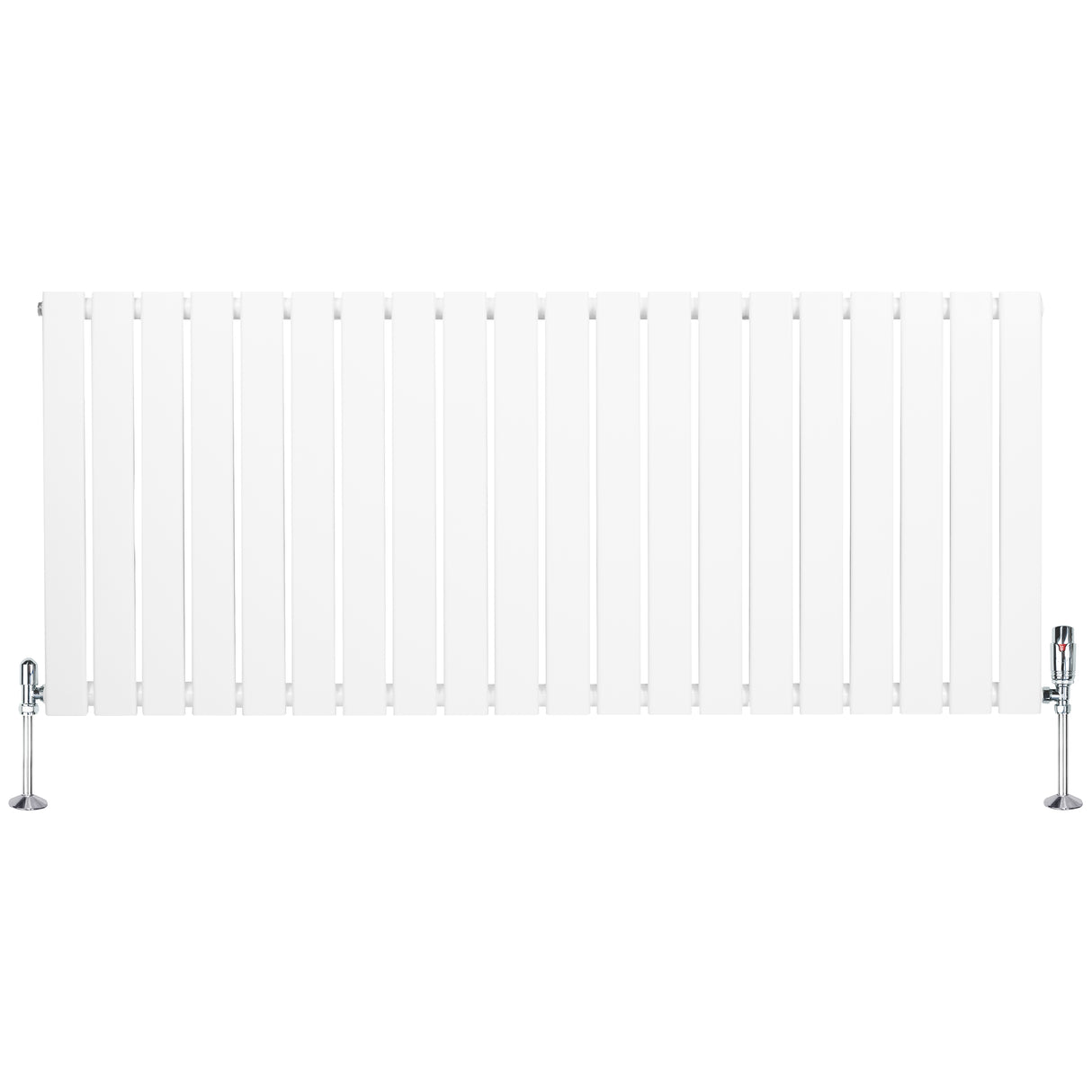 Platt enkelkolumnsradiator i vit färg, 600 mm x 1400 mm, med släta ytor och ventiler på båda sidor för effektiv värmefördelning