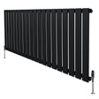 Svart platt enkelkolumnsradiator med ventiler, 600 mm x 1400 mm, med släta, vertikala lameller och stabila fötter