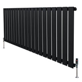 Svart platt enkelkolumnsradiator med ventiler, 600 mm x 1400 mm, med släta, vertikala lameller och stabila fötter