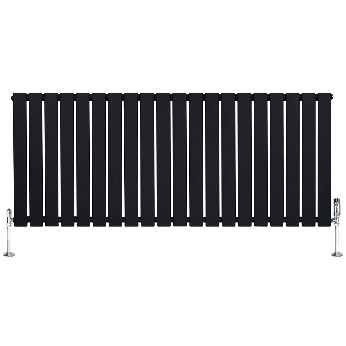 Svart platt enkelkolumnsradiator med ventiler, 600 mm x 1400 mm, med släta ytor och moderna linjer som passar i alla rum