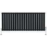 Svart platt enkelkolumnsradiator med ventiler, 600 mm x 1400 mm, med släta ytor och moderna linjer som passar i alla rum