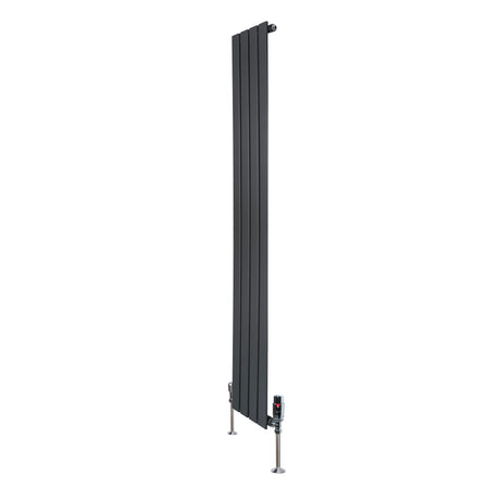 Platt enkelkolumnsradiator i antracitgrå, 1600 mm x 280 mm, med släta ytor och ventiler för effektiv värmefördelning