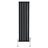 Svart platt enkelkolumnsradiator med ventiler, 1600 mm x 420 mm, med släta ytor och moderna linjer för stilren värme