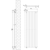 Platt vit enkelkolumnsradiator med ventiler, mått 1600 mm x 560 mm, har en slät yta och stilren design för modern inredning