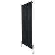 Svart platt enkelkolumnsradiator med ventiler, 1600 mm x 700 mm, med släta, vertikala lameller och stabila fötter