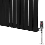 Svart platt enkelkolumnsradiator med ventiler, 1600 mm x 700 mm, med släta ytor och modern design, perfekt för inredning