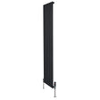 Svart platt enkelkolumnsradiator med ventiler, 1800 mm lång och 420 mm bred, med släta, vertikala lameller och moderna detaljer