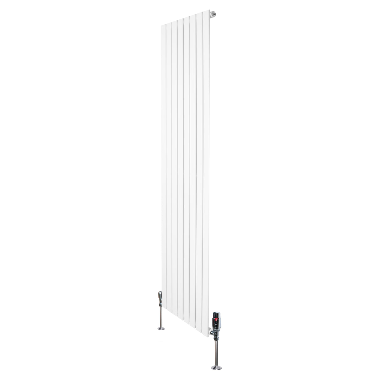 Platt enkelkolumnsradiator i vit färg, 1800 mm x 560 mm, med vertikala ribbor och ventiler för effektiv värmefördelning