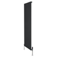 Svart platt enkelkolumnsradiator med ventiler, 1800 mm x 560 mm, med släta, vertikala ribbor och eleganta fötter