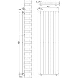 Svart platt enkelkolumnsradiator med ventiler, 1800 mm x 560 mm, med släta ytor och moderna linjer, perfekt för inredning